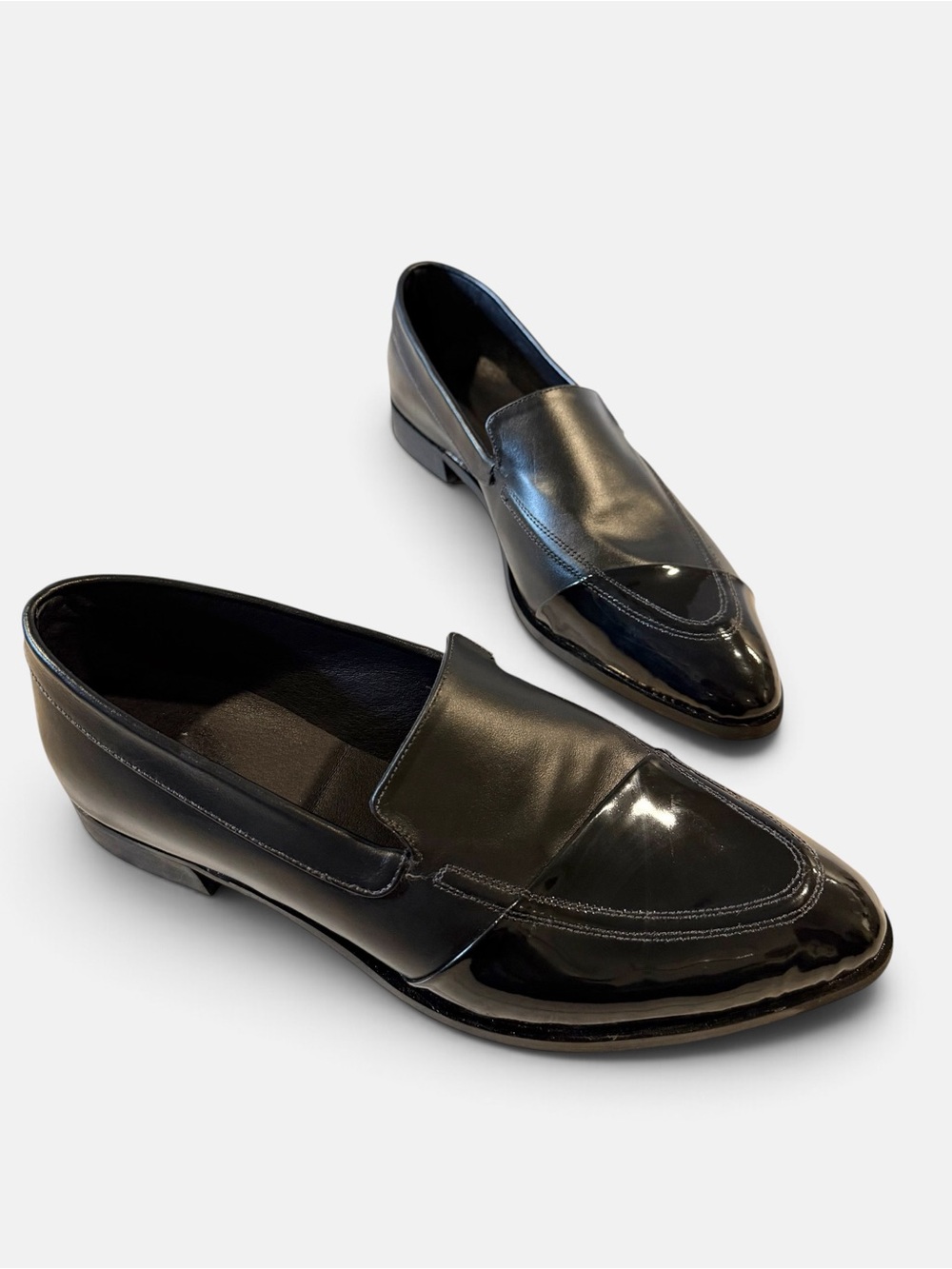 Katz & Birds Berlin Black Leather Patent Moccasin Loafers EU 42 Handmade